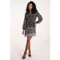 Blue Vanilla Women's Tie Neck Belted Waist Smock Mini Dress in Black | Size: XL
