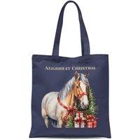 Bad Zebedee Women's Vintage Christmas Horse Tote Bag in Navy