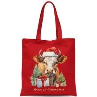 Bad Zebedee Women's Vintage Christmas Cow Tote Bag in Red