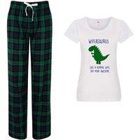 60 SECOND MAKEOVER Women's Wife Dinosaur Pyjamas Tartan in Green | Size: Large