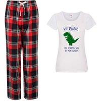 60 SECOND MAKEOVER Women's Wife Dinosaur Pyjamas Tartan in Red | Size: Large