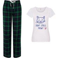 60 SECOND MAKEOVER Women's Don't Stress Meowt Pyjama Set in Green | Size: Small
