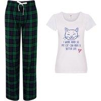 60 SECOND MAKEOVER Women's I Work Hard So My Cat Can Have A Better Life Pyjama Set in Green | Size: Small