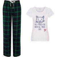 60 SECOND MAKEOVER Women's Yes I Really Do Need All These Cats Pyjama Set in Green | Size: XS