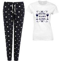 60 SECOND MAKEOVER Women's Adulting Requires Alcohol Navy Star Trouser Pyjamas Set | Size: XS