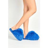 Miss Diva Women's Mimi Fluffy Flat Slippers in Royal | Size: 7-8