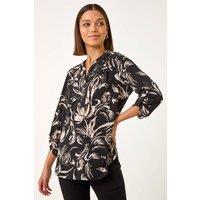 Roman Women's Abstract Print Shoulder Pleat Shirt in Black | Size: 10