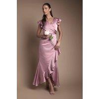 Coast Women's Wrap Front Frill Hem Cap Sleeve Bridesmaid Dress in Antique Rose | Size: 12