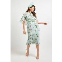 Wallis Women's Cape Sleeve Ruched Midi Dress in Sage | Size: 14