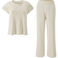 MODISHION Women's 2 Piece Casual Outfits Knitted Lounge Set in Beige | Size: Medium