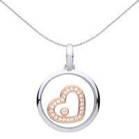 Jewelco London Women's Rose Silver CZ Floating Stone Heart Pendant Necklace 18 inch
