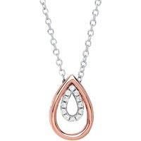 Jewelco London Women's Rose Silver CZ Halo Teardrop Charm Necklace 17 + 2 inch in Rose Gold