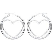 Jewelco London Women's Silver Love Heart Outline Hoop Earrings 34mm