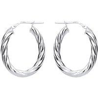 Jewelco London Women's Silver Oval Twist Hoop Earrings 23mm x 30mm
