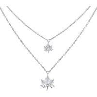 Jewelco London Women's Silver CZ Canada Maple Leaf Charm Necklace 16-18 inch