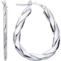 Jewelco London Women's 925 Sterling Silver Plaited Flat Twist Pear Hoop Earrings