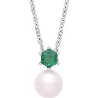 Jewelco London Women's Silver Cream Hexagon Honeycomb Pearl CZ Headdress Necklace 18"