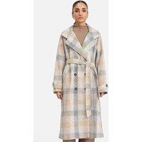 Urban Studio Women's Elegant Double Breasted Wool-Blend Belted Checked Coat | Size: Large