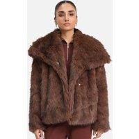 Zafosh Women's Faux Fur Jacket - Plush Coat with Buttoned Closure in Dark Brown | Size: Medium