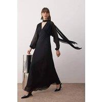 WOVCOR Women's Woven Chiffon Maxi Evening Dress with Shawl Detail in Black | Size: 6