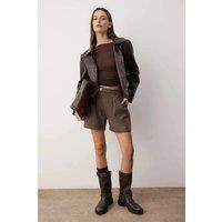 WOVCOR Women's Belted Woven Shorts with Buckle Detail in Brown | Size: 8