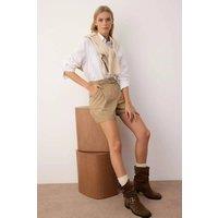 WOVCOR Women's High Waist Belted Tailored City Short in Taupe | Size: 10