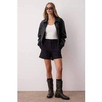 WOVCOR Women's High Waist City Short with Embellished Pocket Detail in Black | Size: 8