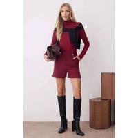 WOVCOR Women's High Waist Tweed Shorts in Burgundy | Size: 10