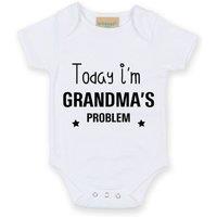 60 SECOND MAKEOVER Today I'm Grandma's Problem Short Sleeve Baby Grow in White | Size: 12-18 m