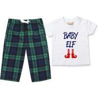 60 SECOND MAKEOVER Baby Elf Pyjamas Children Tartan Trouser Bottoms Pyjama Set Christmas in Green | Size: 12-18 m