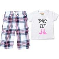 60 SECOND MAKEOVER Baby Elf Pyjamas Children Tartan Trouser Bottoms Pyjama Set Christmas in Pink | Size: 6-12 m