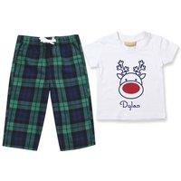 60 SECOND MAKEOVER Personalised Rudolph Reindeer Christmas Pyjamas Matching in Green | Size: 12-18 m