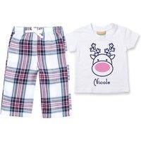 60 SECOND MAKEOVER Personalised Rudolph Reindeer Christmas Pyjamas Matching in Pink | Size: 2-3 Years