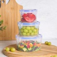 OHS 3 Pack Food Storage Round Plastic Airtight Tuppelware With Lid in White
