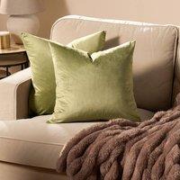 OHS 2 x Matte Velvet Cushion Covers Soft Plain Zip in Olive | Size: 45 cm x 45 cm