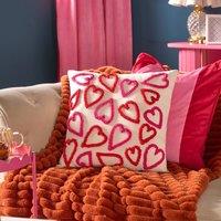 OHS Tufted Hearts Decorative Scatter Cushion Faux Linen Throw Pillow
