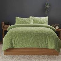 Snug City Ultra Soft Teddy Duvet Cover Set Daisy Embossed Cozy Fleece Bedding in Green | Size: Single