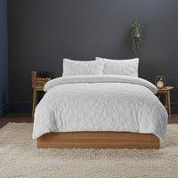 Snug City Ultra Soft Teddy Duvet Cover Set Daisy Embossed Cozy Fleece Bedding in White | Size: Single