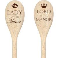 60 SECOND MAKEOVER Lord & Lady Of The Manor Funny Wooden Spoon Couples Gift in Beige