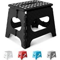 Keplin 11 Inch Heavy Duty Folding Step Stool | Non-Slip Foldable Footstool in Black