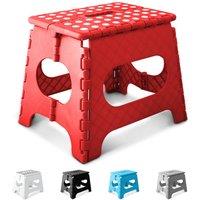 Keplin 11 Inch Heavy Duty Folding Step Stool | Non-Slip Foldable Footstool in Red