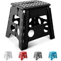 Keplin 13 Inch Heavy Duty Folding Step Stool | Non-Slip Foldable Footstool in Black