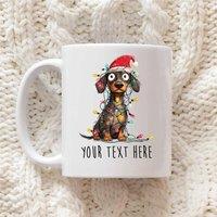 60 SECOND MAKEOVER Personalised Dachshund Christmas Lights Santa Hat Mug in White