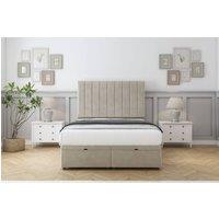 Sloomy Kansas Plush Ottoman Bed Set With 26 Strutted Headboard in Cream | Size: Single