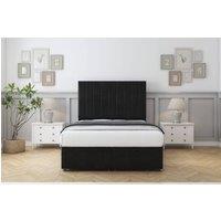 Sloomy Kansas Plush Ottoman Bed Set With 26 Strutted Headboard in Black | Size: Small Single
