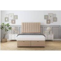 Sloomy Kansas Plush Ottoman Bed Set With 26 Strutted Headboard in Stone | Size: Small Single