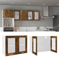 Berkfield Home Hanging Glass Cabinet Smoked Oak 80x31x60 cm Engineered Wood in Brown | Size: 80 x 31 x 60 cm