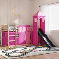 Berkfield Home Bunk Bed without Mattress with Slide & Curtains Pink 90x190 cm Single