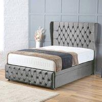 BSSPOKE Bella Ottoman Divan Bed Plush Velvet 54Headboard &Footboard Mattress in Grey | Size: Double