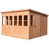 Shires Sun Pent 10x10' Single Door with 8 Windows Wooden Garden Potting Shed in Brown